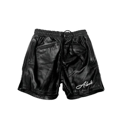 Black leather shorts